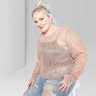 Women's Plus Size Puff Long Sleeve Plisse Blouses - Wild Fable Blush