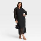 Women's Plus Size Mesh Long Sleeve Dress - Ava & Viv Black