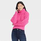 Women's Mock Turtleneck Cable Knit Pullover Sweater - A New Day Pink