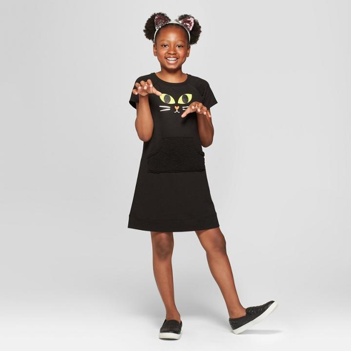 Girls' Short Sleeve Halloween Cat Dress - Cat & Jack Black