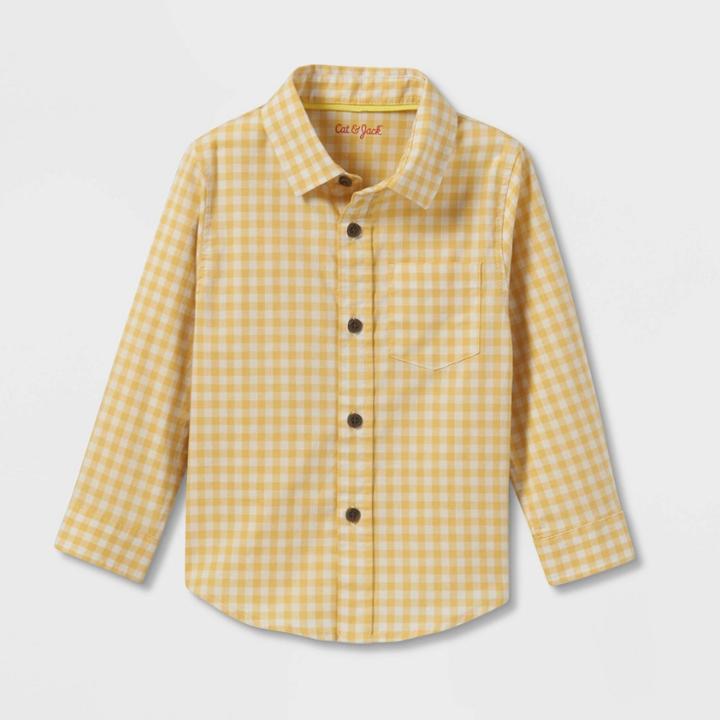 Toddler Boys' Plaid Poplin Long Sleeve Button-down Shirt - Cat & Jack Yellow
