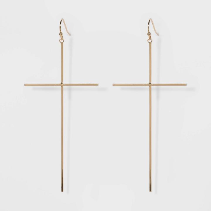 Steel Cross Drop Earrings - Wild Fable Bright Gold, Women's