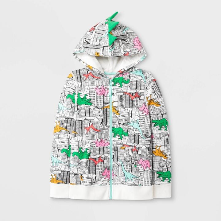 Girls' Long Sleeve Adaptive Printed Dino Hoodie - Cat & Jack Cream