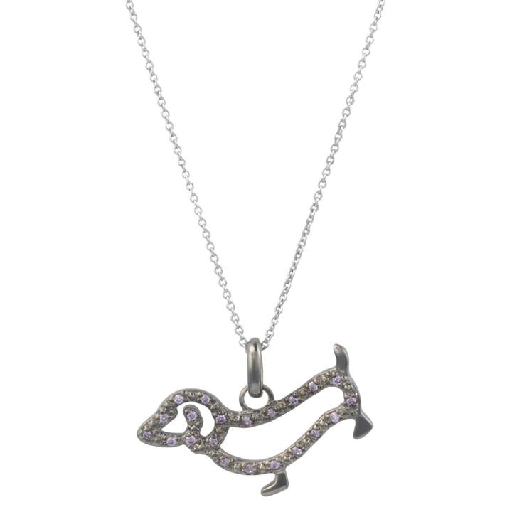 Journee Collection 1/5 Ct. T.w. Round-cut Cubic Zirconia Pave Set Dog Necklace In Sterling Silver - Gunmetal, Girl's