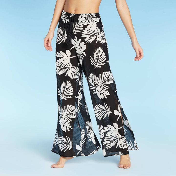 Women's Wide Leg Smocked Pants Cover Up - Sea Angel Black Xs, Women's, Black White