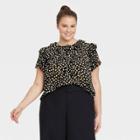 Women's Plus Size Ruffle Short Sleeve Collared Top - Who What Wear Black Polka Dots