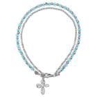 Target Women's Sterling Silver Bracelet With Crystal Cross Accent And Blue Crystals - Silver/blue
