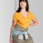 Women's Plus Size Short Sleeve Scoop Neck Cropped T-shirt - Wild Fable Gold
