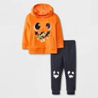 Toddler Boys' Halloween Pumpkin Long Sleeve Fleece Hoodie And Jogger Set - Cat & Jack Orange