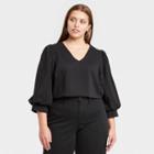 Women's Plus Size Bishop Long Sleeve Top - A New Day Black