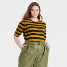Women's Plus Size Striped Elbow Sleeve Scoop Neck T-shirt - Who What Wear Brown