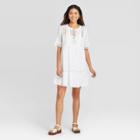 Women's Short Sleeve With Lace Details Shift Dress - Knox Rose White