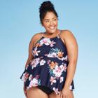 Women's Plus Size High Neck Shark-bite Hem Tankini Top - Kona Sol 14w, Women's, Blue