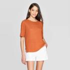 Women's Elbow Sleeve Linen Crewneck Basic T-shirt - A New Day Orange