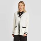 Women's Long Sleeve Button-front Varsity Cardigan - Who What Wear White