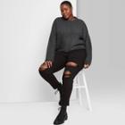 Women's Plus Size Crewneck Waffle Knit Pullover Sweater - Wild Fable Charcoal Gray