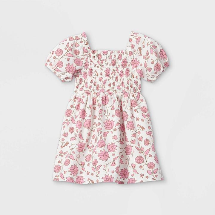 Toddler Girls' Floral Smocked Puff Sleeve Dress - Cat & Jack Purple