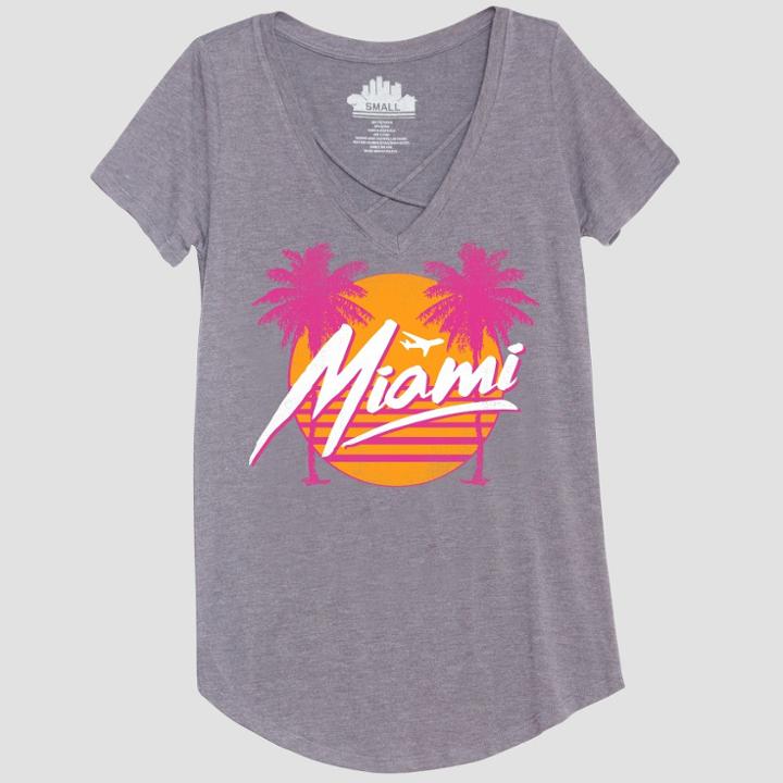 Petitewomen's Short Sleeve Miami Photo Print Graphic T-shirt - Awake Heather Gray M,