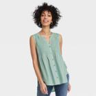 Women's Sleeveless Smocked Button-front Top - Knox Rose Teal