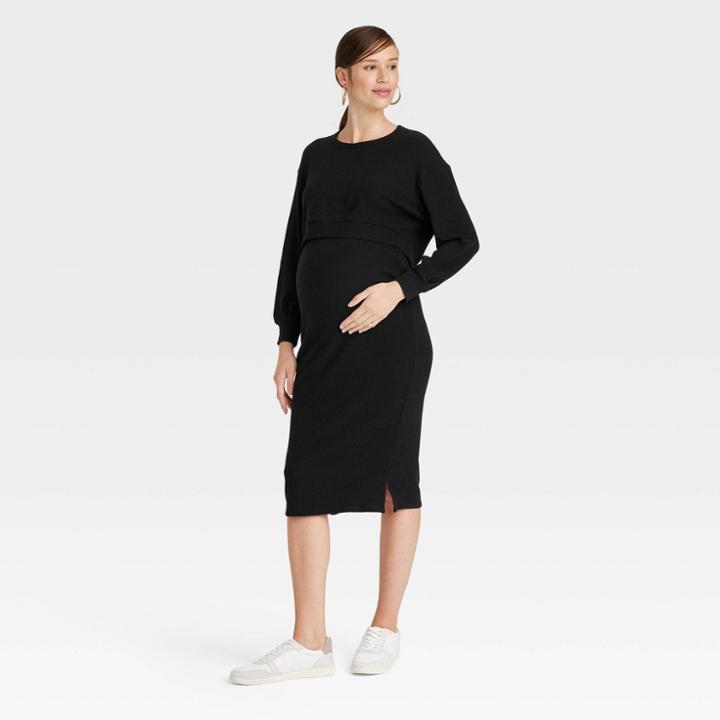Match Back Ribbed Crop Maternity Skirt Set - Isabel Maternity By Ingrid & Isabel Black