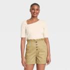 Women's Elbow Sleeve Asymmetrical Neck T-shirt - Who What Wear Cream