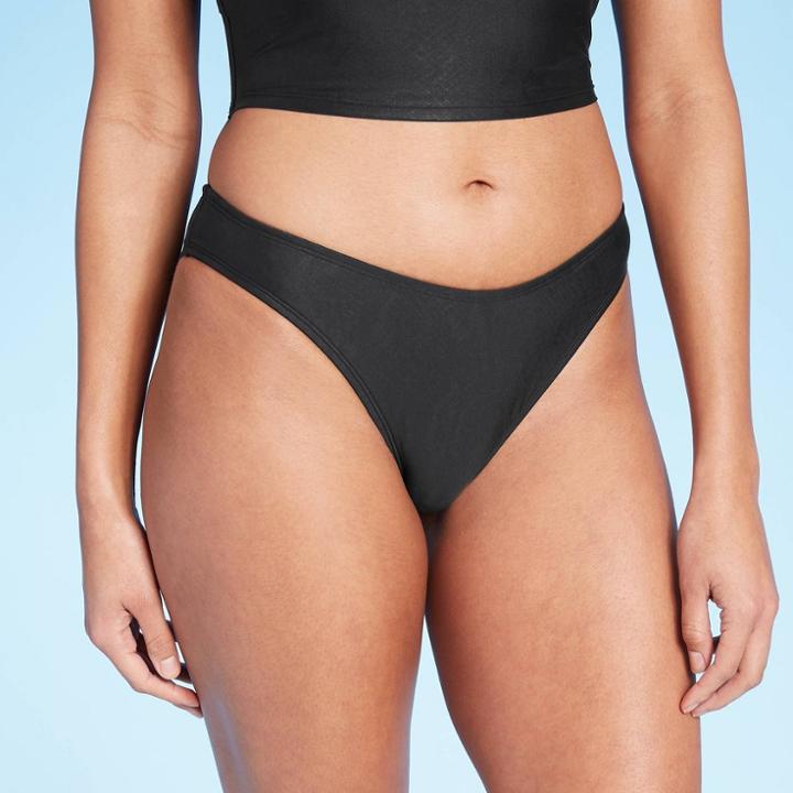 Women's High Leg Extra Cheeky Bikini Bottom - Shade & Shore Black Snake Skin S, Women's,