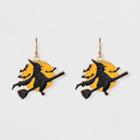 Target Women's Earring Drop With Witch And Broom - Black