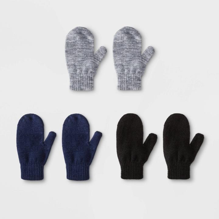 Toddler Boys' 3pk Magic Mittens - Cat & Jack One Size, Boy's, Black Blue Gray