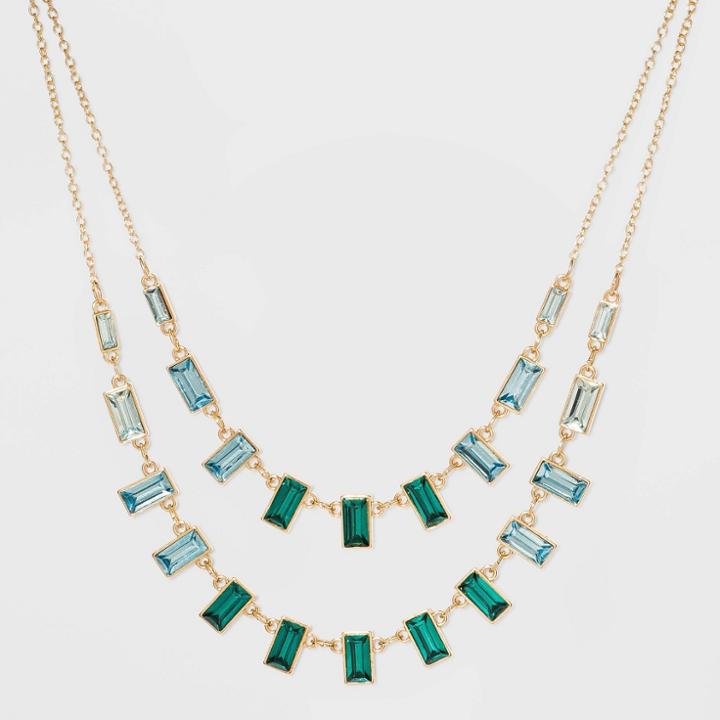 Baguette Stone Charm Layered Necklace - A New Day Green
