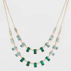 Baguette Stone Charm Layered Necklace - A New Day Green