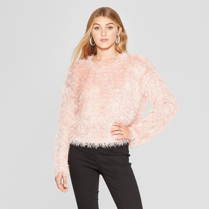 Women's Long Sleeve Fringe Pullover Sweater - Xhilaration Pink
