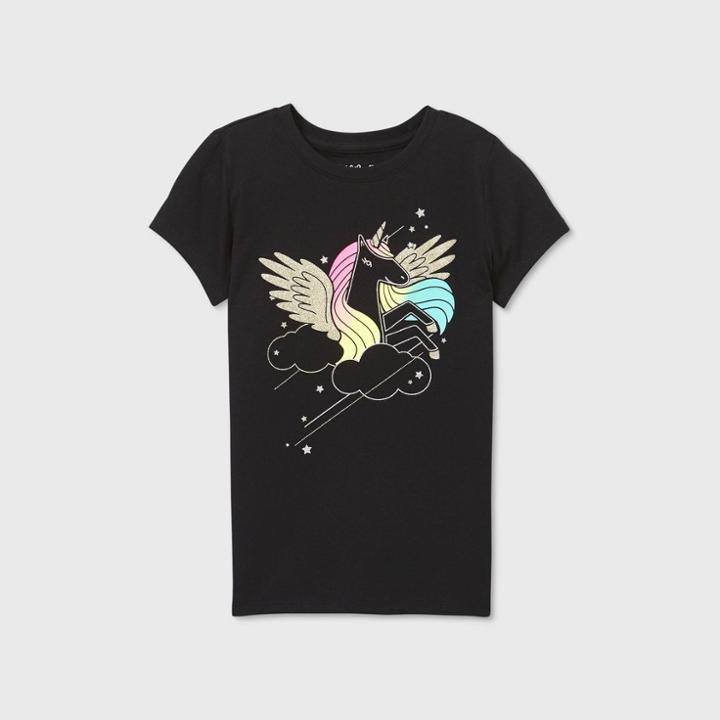 Girls' Short Sleeve Flying Unicorn Graphic T-shirt - Cat & Jack Black