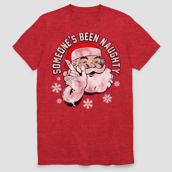 Fifth Sun Men's Big & Tall Short Sleeve Ugly Holiday Naughty Santa T-shirt - Ripe Red Heather