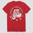 Fifth Sun Men's Big & Tall Short Sleeve Ugly Holiday Naughty Santa T-shirt - Ripe Red Heather