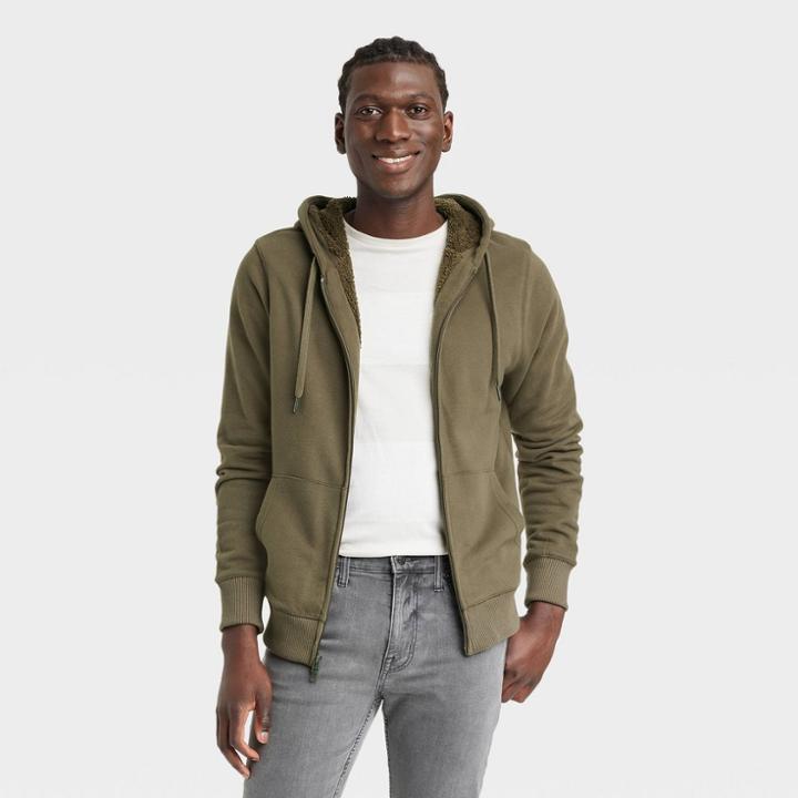 Men's Sherpa Lined Zip-up Hoodie - Goodfellow & Co Olive Green