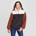 Women's Long Sleeve Mock Turtleneck Quarter Zip-up Sherpa Sweatshirt - Universal Thread Brown