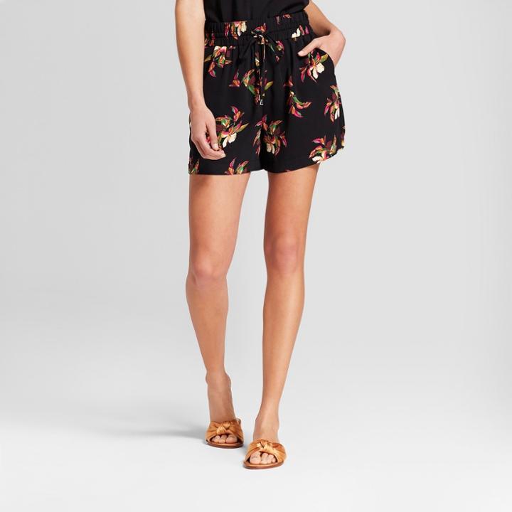 Women's Floral Print 4 Crepe Shorts - A New Day Black Xxs
