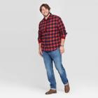 Men's Tall Plaid Long Sleeve 1-pocket Flannel Button-down Shirt - Goodfellow & Co Ripe Red