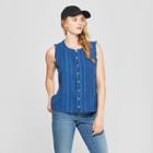 Women's Short Sleeve Stripe Button Front Blouse - Universal Thread Blue