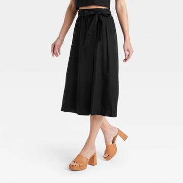 Women's Linen Wrap A-line Skirt - A New Day Black