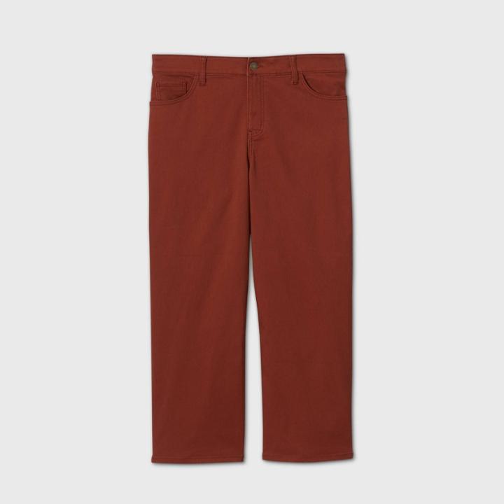 Women's Plus Size Wide Leg Ankle Length Chino Pants - Ava & Viv Brown