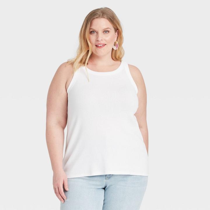 Women's Plus Size Ribbed Tank Top - Ava & Viv White