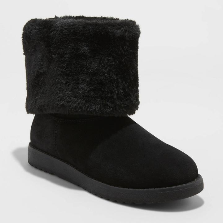Women's Bela Wide Width Suede Cuff Boots - Universal Thread Black 9w,