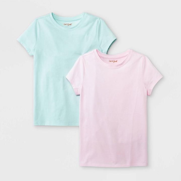 Girls' 2pk Solid Short Sleeve T-shirt - Cat & Jack Light Pink/mint