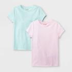 Girls' 2pk Solid Short Sleeve T-shirt - Cat & Jack Light Pink/mint