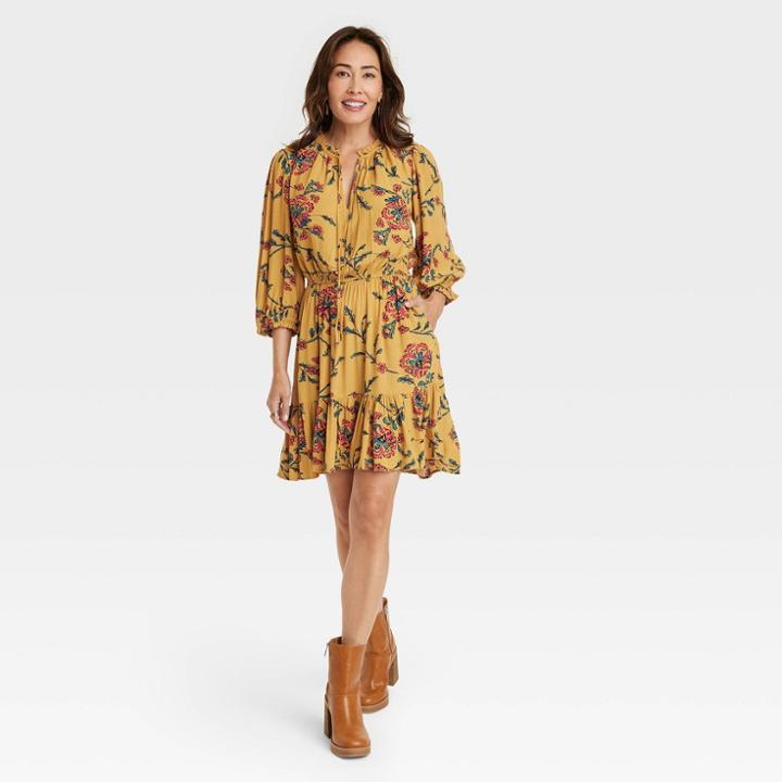 Women's Long Sleeve Folkloric A-line Dress - Knox Rose Gold Floral