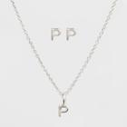 Sterling Silver Initial P Earrings And Necklace Set - A New Day Silver, Girl's,