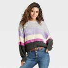Women's Striped Crewneck Pullover Sweater - Universal Thread Charcoal Gray