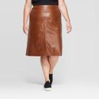 Women's Plus Size Faux Leather Skirt - Ava & Viv Brown