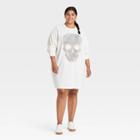 Grayson Threads Women's Plus Size Skull Long Sleeve Graphic Sweatshirt Dress - White